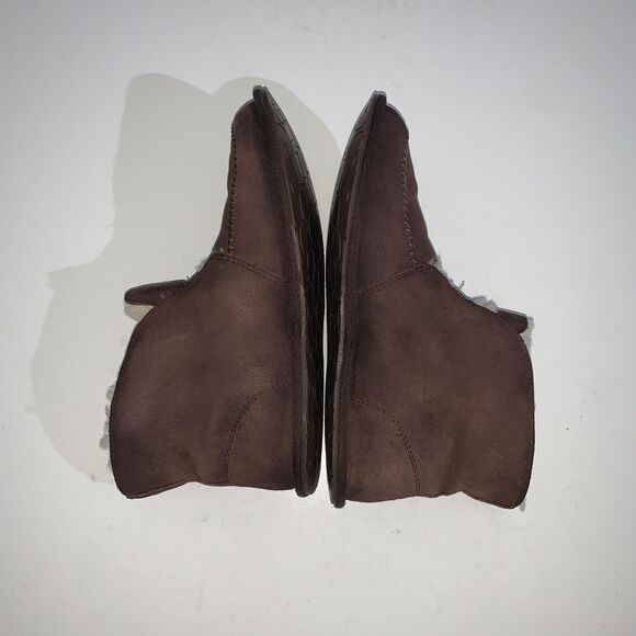 UGG Slippers Womens Size 9 Brown Suede Shearling Lined Ankle House Shoes - Picture 7 of 9